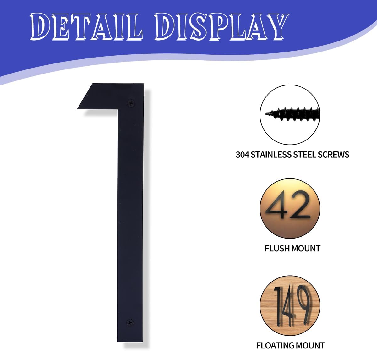 Condition photo showing Good Condition for 16 Inch Modern House Numbers for Outside,Large Black Metal House Numbers,House Address Numbers for House Address Apartments Wall Door Hotel Garage Gate with Nail Kit Number 1