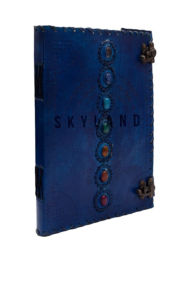 SKYLAND Leather Journal - Seven Chakra Embossed Book Of Shadows 13x18 Inches