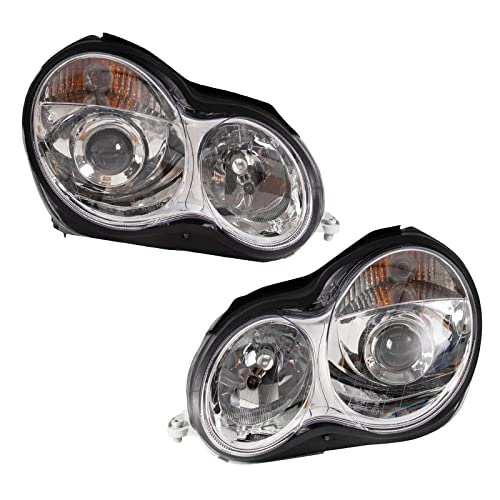 Image of TRQ Performance Driver and Passenger Side Headlight Assembly Set Chrome Housing Compatible with 01-05 Mercedes Benz C240 C320 05-07 Mercedes Benz C230 Halogen Only