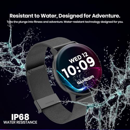 Image of GameSir Active 5 Smart Watch AMOLED Display 1.3 inch Screen, 360 * 360 Resolution, IP68 Waterproof with Multiple Watch Faces Bluetooth Calling Round Dial Smartwatch for Men & Women (Millanese Black