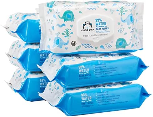 Amazon Brand - Mama Bear 99% Water Baby Wipes, Hypoallergenic, Fragrance Free, 432 Count (6 Packs of 72)