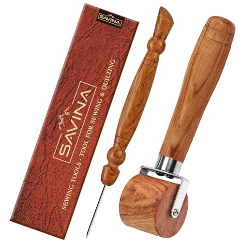 Savina Seam Roller & Stiletto for Sewing/Quilting - Wooden Pressing Roller Easy to Grip Handle - Wooden Sewing Quilting Tools Set