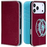 VISOUL iPhone 17 Pro Max 対応 ケース 手帳型 本革 アイフォン17 プロマックス 手帳型ケース MagSafe対応 スマホケース レザー カード収納 携帯カバー 横置きスタンド機能付き マグネット式 全面保護 柔軟なTPU素材 アイホン17 ProMax ワインレッド・ティファニーブルー