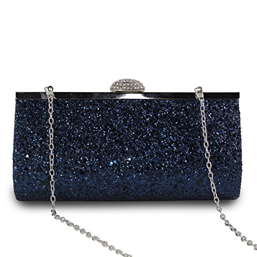 Missfiona Sparkly Glitter Formal Clutch Purse Wedding Party Evening Bag for Women(Navy)