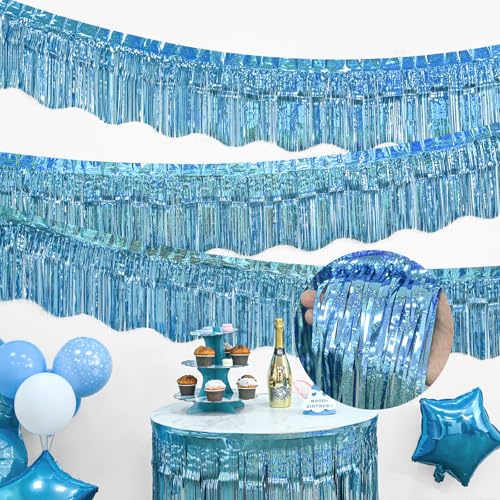 Image of LOLStar Blue Foil Fringe Tinsel Garland, Tinsel Streamers Banner, 6 Pack | 60Ft Tinsel Streamers, Shiny Blue Tinsel Fringe Banners for Wedding, Birthday, Anniversary, Christmas, New Year Party Decor