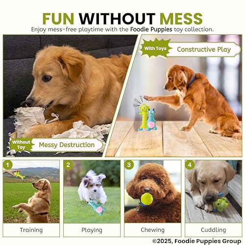Image of Foodie Puppies 4-in-1 Combo of Latex Squeaky Toy for Small to Medium Dogs - (Green Monkey + Purple Elephant + Blue Bull + Claw Ball) | Non-Toxic, Soft Rubber, Interactive, Chewing, Fetch Play Toy