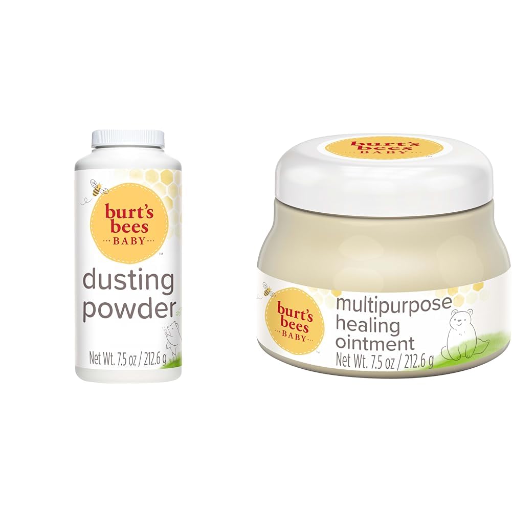 Burt's Bees Baby Dusting Powder, 100% Natural Origin, Talc-Free, Pediatrician Tested, 7.5 Ounces & Baby 100% Natural Multipurpose Healing Ointment, Face & Body Baby Ointment – 7.5 Ounce Tub