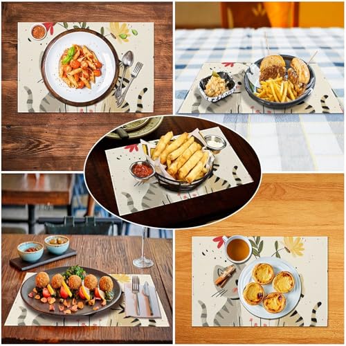 Sets de table anti-tache Draw Two Cats en PVC lavable pour table propre - 6