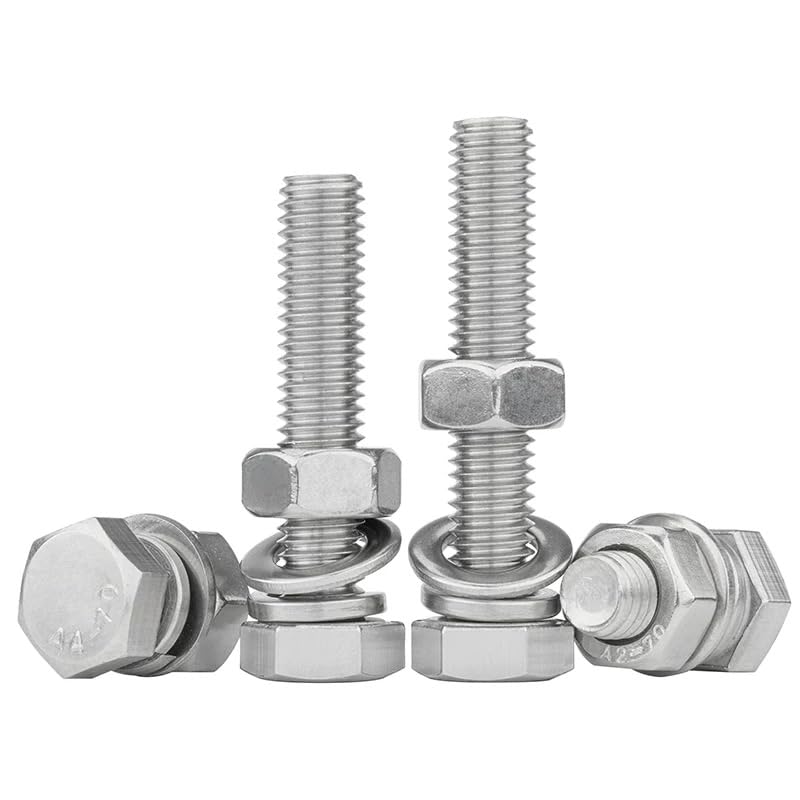 SS304 Acciaio Inox Bulloni Esagonali Tappo Viti a Testa con Dadi Esagonali Rondelle a Molla Piatta (50,M8 x 12mm)