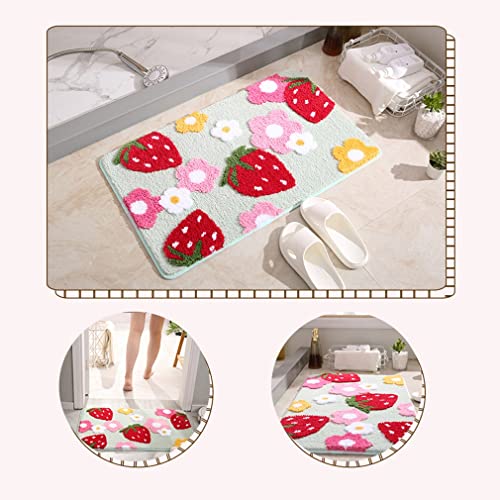 Liketn Soft Cozy Strawberry Bathroom Rugs Bath Mat Cute Doormat Non Slip Absorbent Washable Shaggy Bedroom Durable Thick Plush Door Mats Bathtub Shower Bath Rug For Girls (17.7" X 25.6", Green) #TOP1