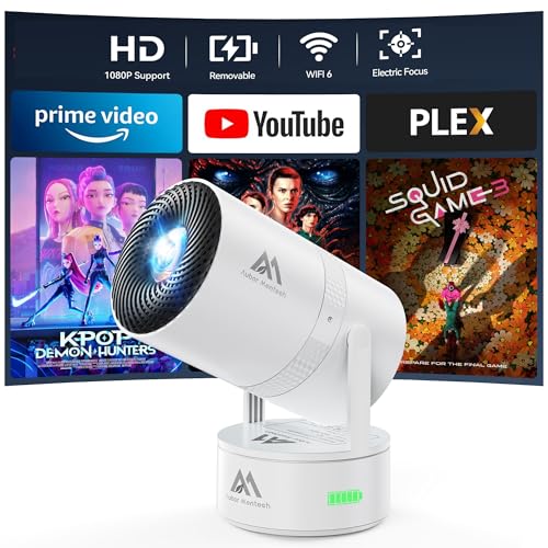 [Built-in Battery] Mini Projector with Wifi and Bluetooth, Rechargeable Portable Outdoor Smart...