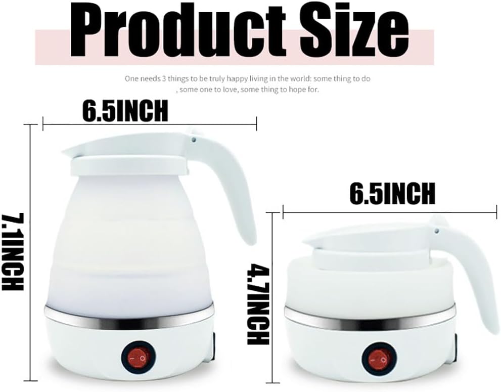 Collapsible Travel Electric Kettle - Portable Silicone Foldable Kettle for Boiling Water - Dual Voltage, 600ml Capacity, 110-220V US Plug-White, DHO-PO-02