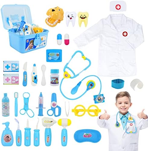 jerryvon Doctor Kit for Kids Toddlers Boys Girls Toys,32 Pcs Dress Up Pretend Play Dentist Medical Kit Kids Doctor Playset with Stethoscope Costume Gifts Educactional Toys for 3 4 5 Year Old Boys Girl