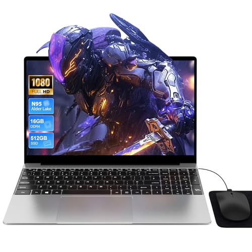 Ordinateur Portable 15,6 Pouces, 16Go DDR4 RAM 512Go SSD, CPU N95 (jusqu’à 3,4 GHz), Clavier Rétroéclairé + Pavé Numérique, USB-C Charge, Win 11 PC...