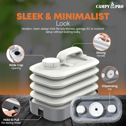 Pack de 2 Tanques de Agua Plegables Campy Pro 2.6 Galones (10 L) - Recipientes Portátiles de Polietileno Libre de BPA para Camping, RV y Emergencias miniatura 3
