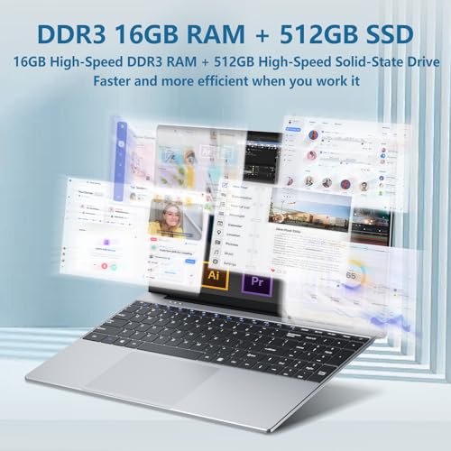 Image of DUNHOO 15.6 inch Laptop with Core i5-7Y54 Processor Laptop Computer 16GB RAM 512GB SSD, 180Open Lap Top, FHD 1920*1080, WiFi5, BT4.2, Win 11 Pro, Backlit Keyboard Laptop for Business Office Student