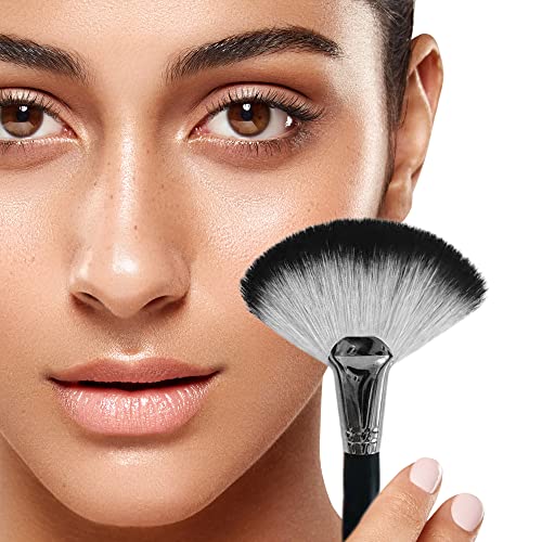 Skypia Single Large Fan Facial Makeup Brush Professional Highlighting Brush Blush Bronzer Cheekbones Brush, Face Makeup Brush Powder And Dense Soft Foundation Make Up Tool, Black #TOP6