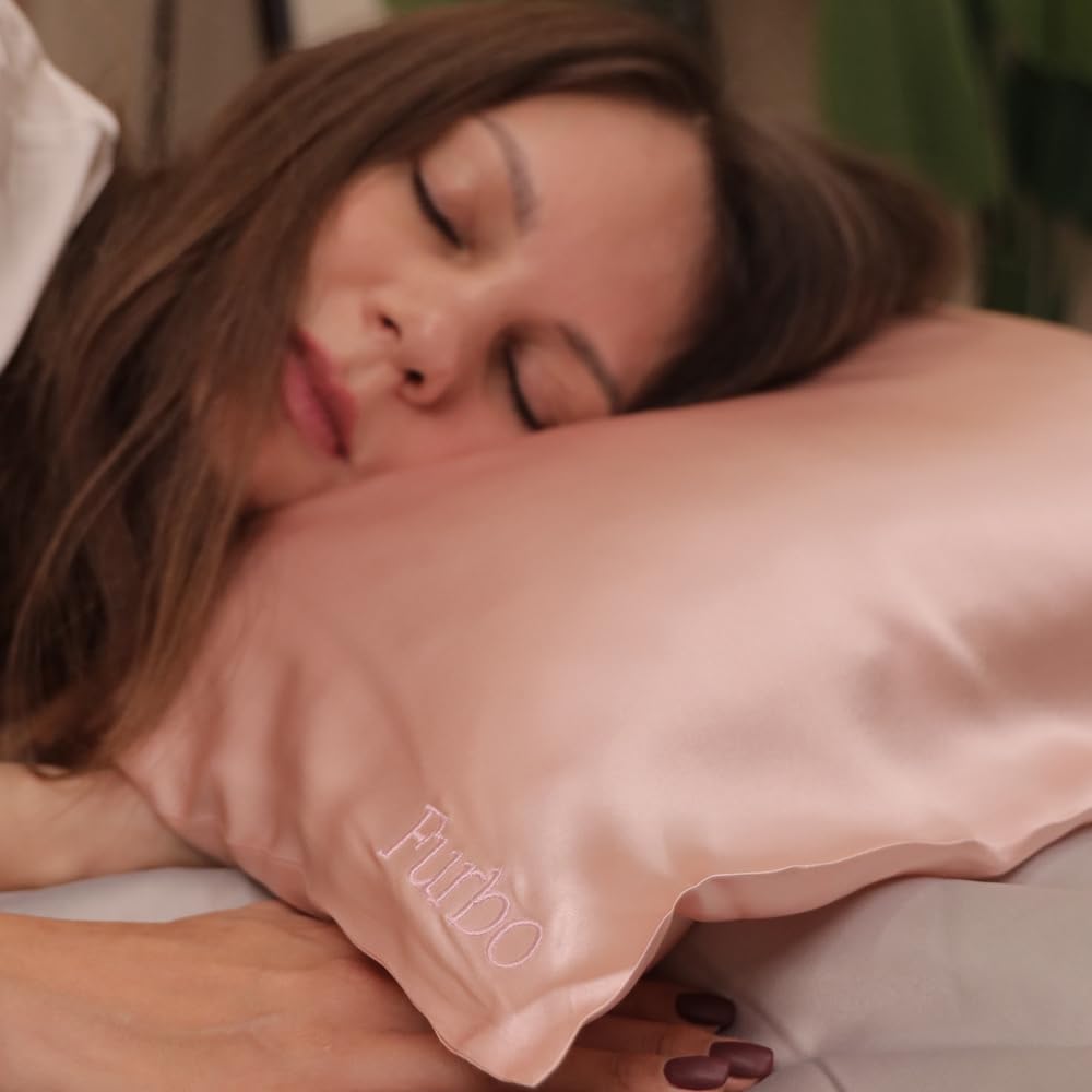 FURBO 100% Pure Mulberry Silk Pillowcase | 22 Momme 6A Grade Silk Pillow Cover for Hair & Skin | Cooling, Breathable, Smooth & Soft | Hidden Zipper Closure | Anti-Frizz (1 Pack, Blush Pink)