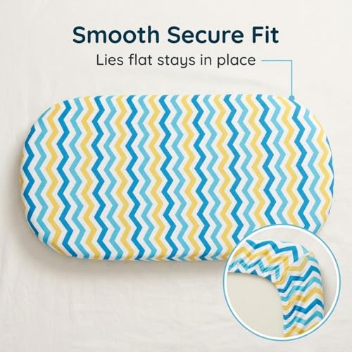 Image of 2-Pack Bassinet Sheets - 100% Cotton Jersey Knit Cars and Chevron Bassinet Mattress Pad Fitted Sheets for Baby Boy; Compatible with Bassinet Bedside Co-Sleeper Lounger Brands; Oval Rectangle Mattress