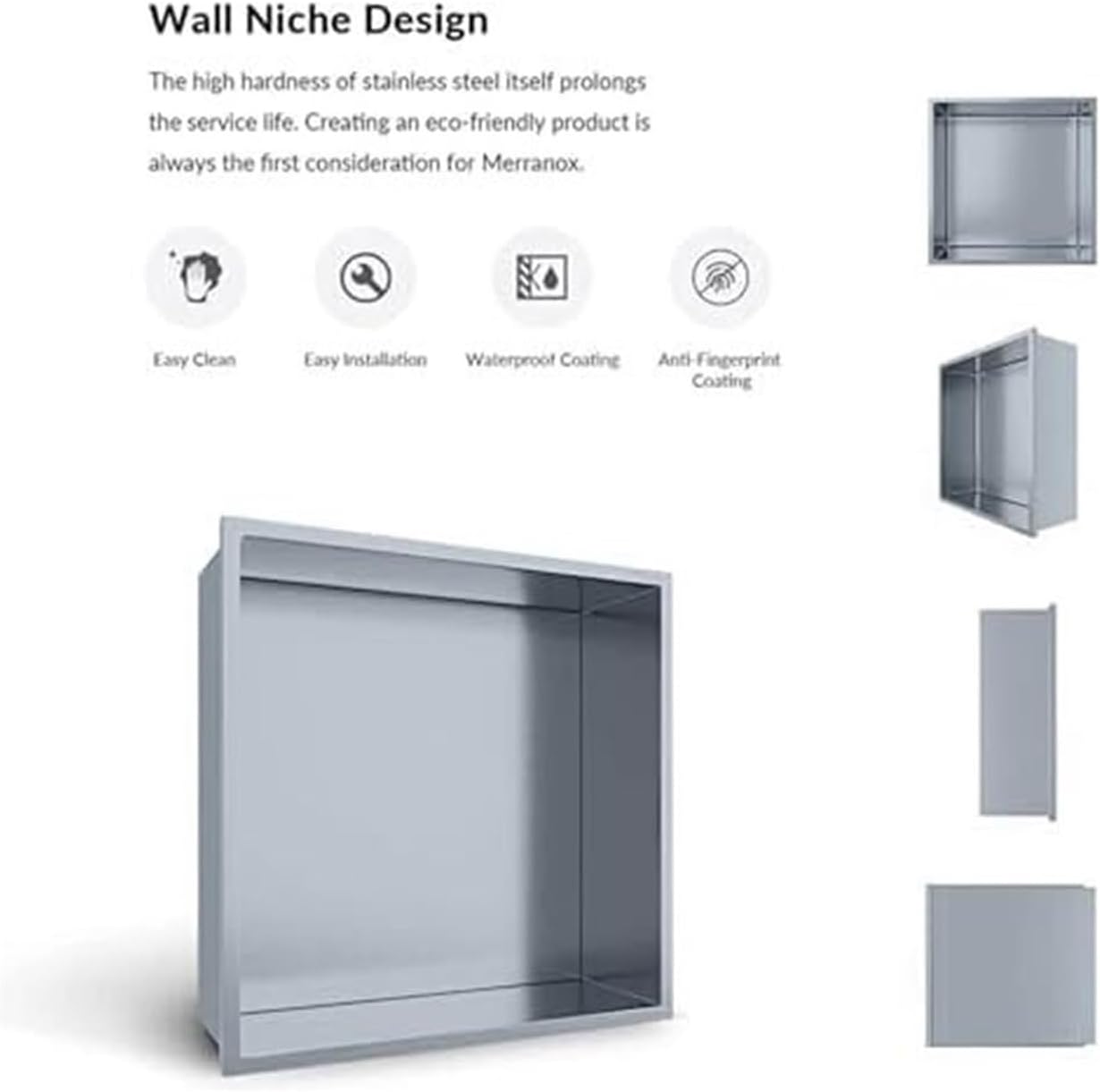 No Tile Shower Niche, Shower Niche, Recessed Shower Storage Stainless Steel Black Grey 12.5x4.9in，Grey 12.5x4.9in