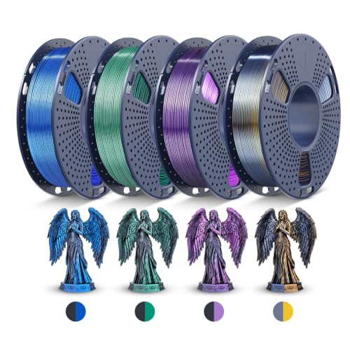Image of JAYO Silk PLA 3D Printer Filament Bundle, Shiny Dual Color Filament 1.75mm Pack, Multi Color Change Filament, 4 Spools 250g Each 1kg