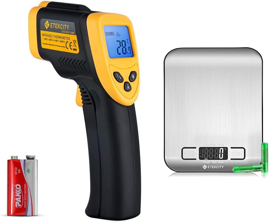 Etekcity Infrared Thermometer 1080, Yellow & Infrared Thermometer 1080, Digital Temperature Gun for Cooking, Non Contact Electric Laser IR Temp Gauge, Yellow