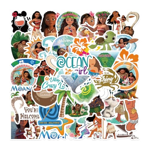50Pcs Moana Stickers Pack Waterproof Cartoon Princess Sticker Decals for Water Bottle Laptop Phone Skateboard Scrapbooking Bumper Gifts for Teens Adults for Party Supply Favor (Moana)
