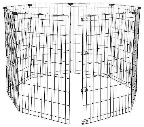 Amazon Basics Foldable Octagonal Metal Exercise Dog Playpen, Indoor/Outdoor, No Door, 8 Connected Panels, Large, 42 Inches Height, Black by Amazon Basics - Used condition - US$48.22