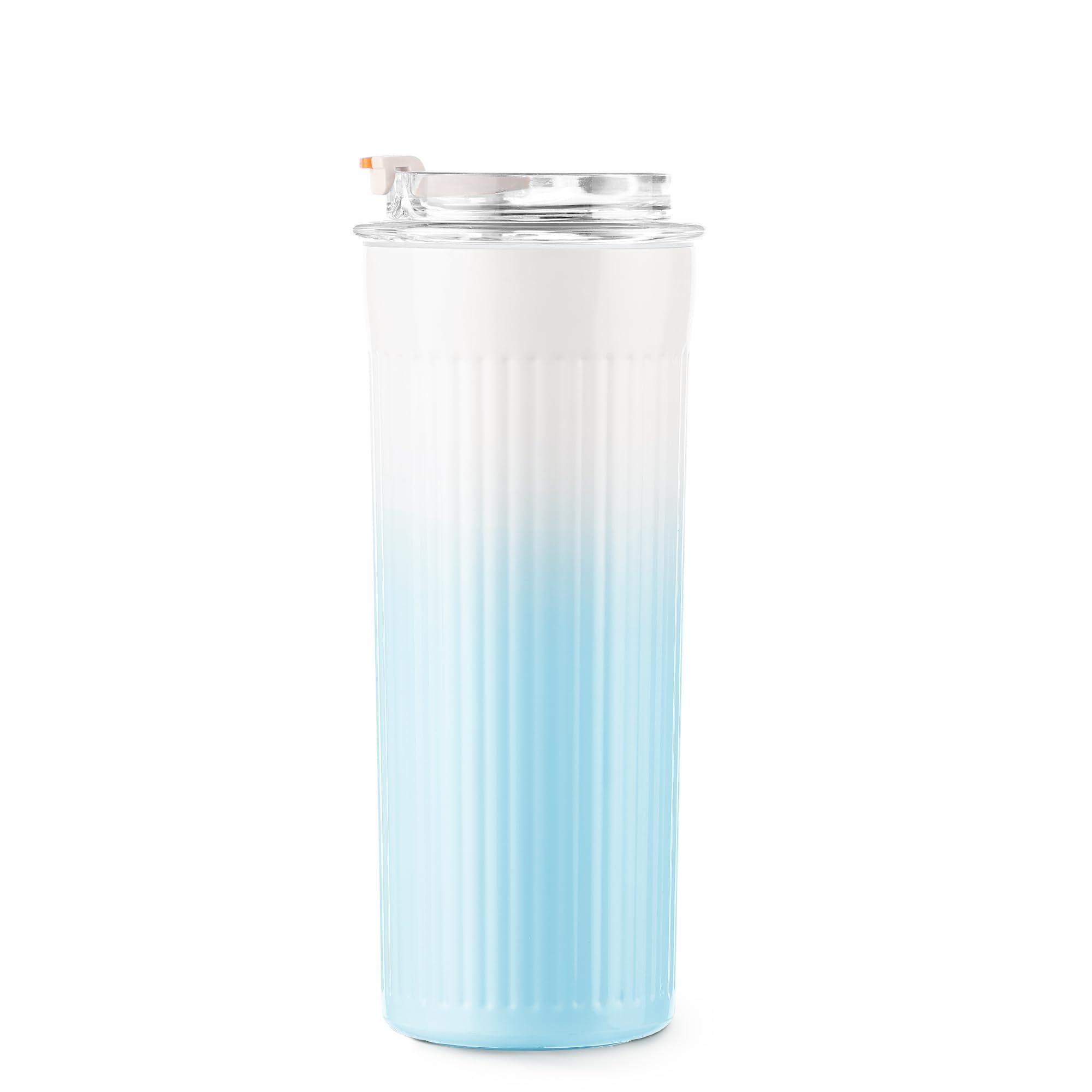 Puraville 14 oz Coffee Tumbler with Lid and Straw, Stainless Steel Insulated Travel Coffee Mug with Lid, Reusable Skinny Tumbler Cup for Women and Men, White Blue