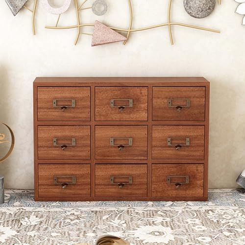 Drawers Apothecary Cabinet,Vintage Wooden Apothecary Storage Box - Multi-Level Drawer Organizer for Countertop - Traditional Card Catalog Cabinet for Home & Office Organization