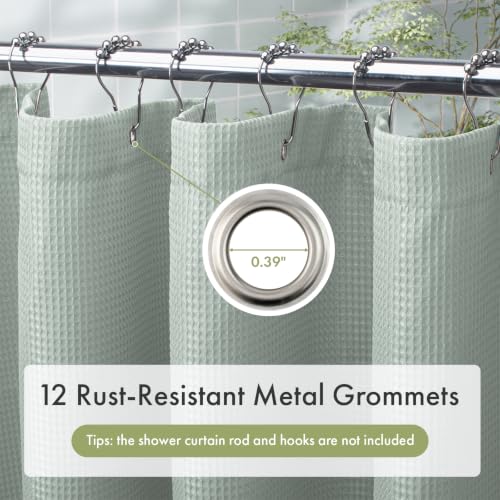 Image of AmazerBath Grayish Green Shower Curtain Waffle Textured, Fabric Shower Curtain Dusty Green Thick Heavy Duty 240GSM Hotel Quality Bathroom Shower Curtains, Premium Polyester, 72 x 72 Inches