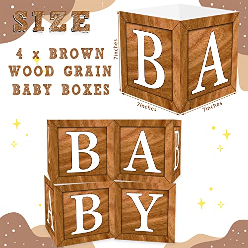 4 Wood Grain Baby Centerpiece Brown Flower Boxes Party Arrangement Favor Block Holder Baby Shower Gender Reveal Table Display With Letters Boy Girl Birthday Baby Shower Decorations Without Flowers #TOP2