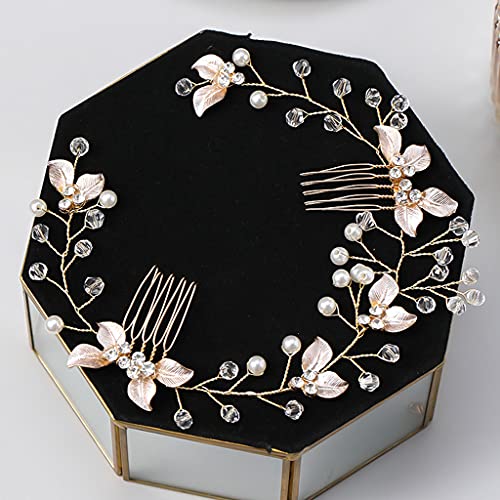 ERUYN Blad Bruids Bruiloft Haar Kam Zilver Parel Bruids Hoofdband Kristal Zijkam Haaraccessoires Geschikt voor Dames Meisjes Golden - Afbeelding 6