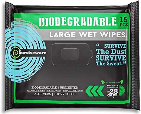 Surviveware Flushable Wipes for Adults, Men or Women - Unscented