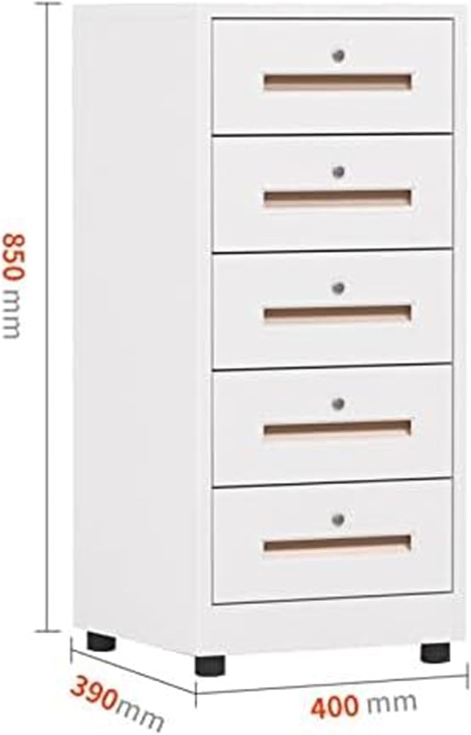 5-Drawer Filing Cabinet with Metal Lock, Suitable for Home Office(Blanc)