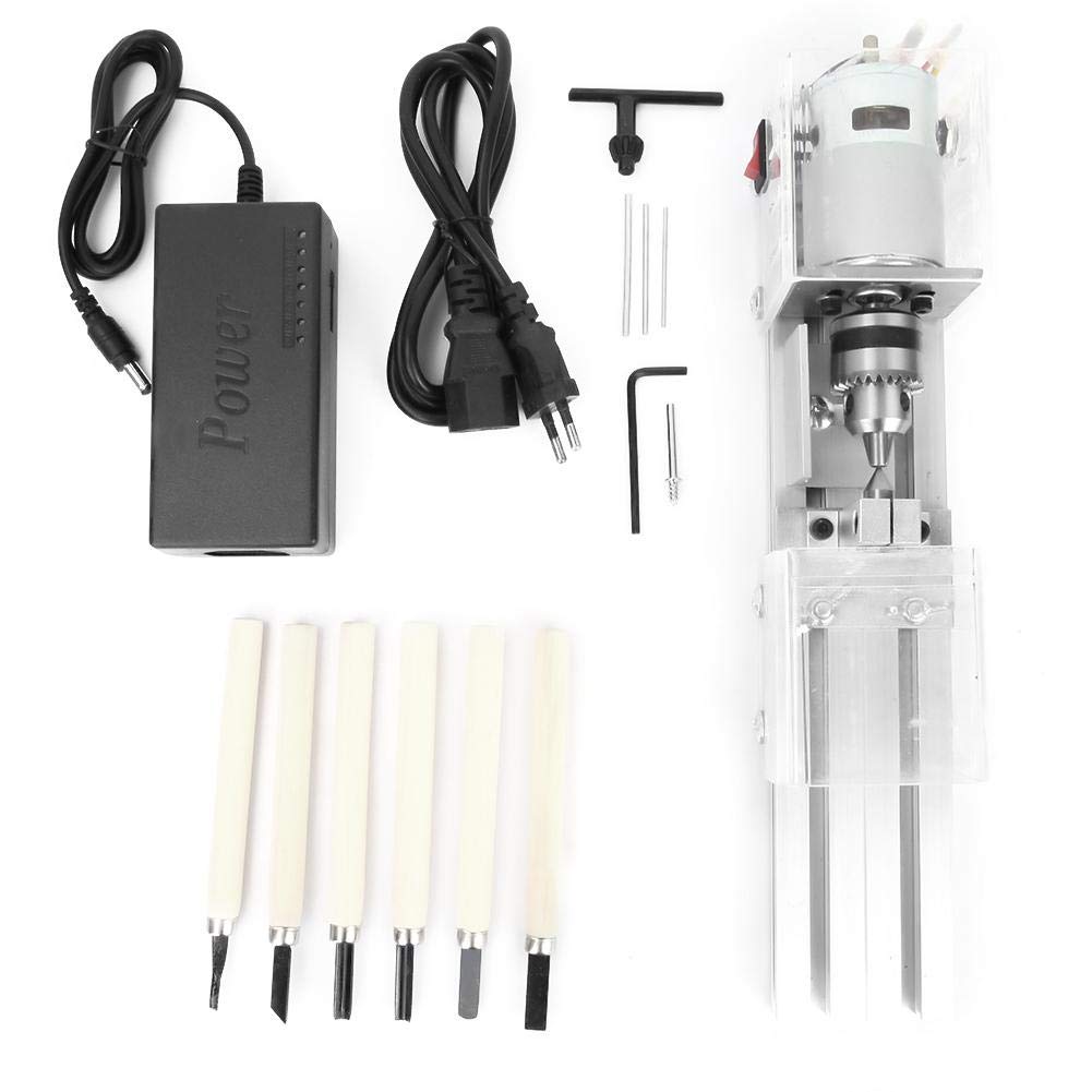 Tyenaza Mini tornio per Perline, 12-24 V Fai-da-Te per la Lavorazione del Legno tornio per Legno Fresa, 4000-8000 Giri/min tornio rettifica lucidatura Trapano Strumento(220V)