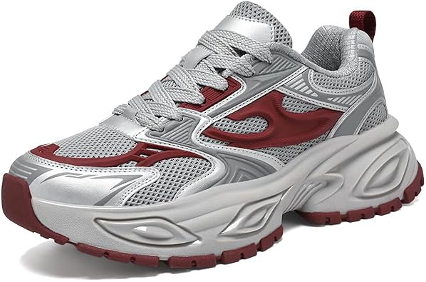 Mens Silver Fashion Sneakers Dad Shoes Walking Casual Athletic Chunky Platform Sneakers