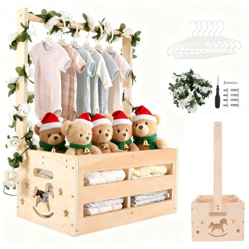 Baby Shower Crate Closet - Wooden Gift Basket with Hangers