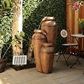 Alpine Corporation TZL258SLR-BR 43" 3-Tier Solar Water Fountain with LED Lights, Solar-Powered Outdoor Water Feature for Garden, Yard, and Patio Decor, Brown