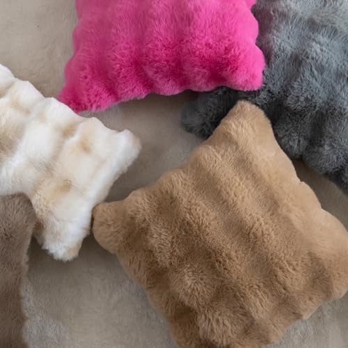 Image of MANDIOO Pack of 2 Thick Plush Wool Decorative Throw Pillow Covers Super Soft Wave Bubble Fur Velvet Cushion Covers Pillow Shams for Couch Bed Living Room 16x16 Inch Camel