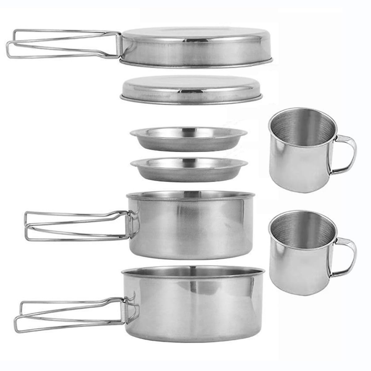 MAGICLULU Set de Casseroles de Camping en Acier Inoxydable Léger Poignées Pliables, Comprenant Marmite et Poêle, pour Randonnée et Activités en Plein Air