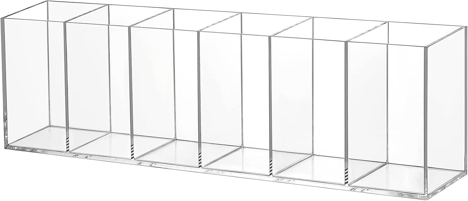 Jetec 6 Compartments Acrylic Pen Holder, Pencil Makeup Brush Holder(Clear)