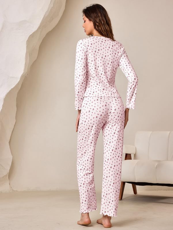 Women's Pajama 2 Piece Sets V-neck Lounge sets Cute Floral Print Loungewear Soft Long sleeve Pjs Button-Down Sleepwear S-XL - Image 6