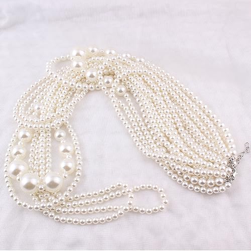 Collar largo de perlas blancas de múltiples capas, perfecto para combinar con tu look de noche 6