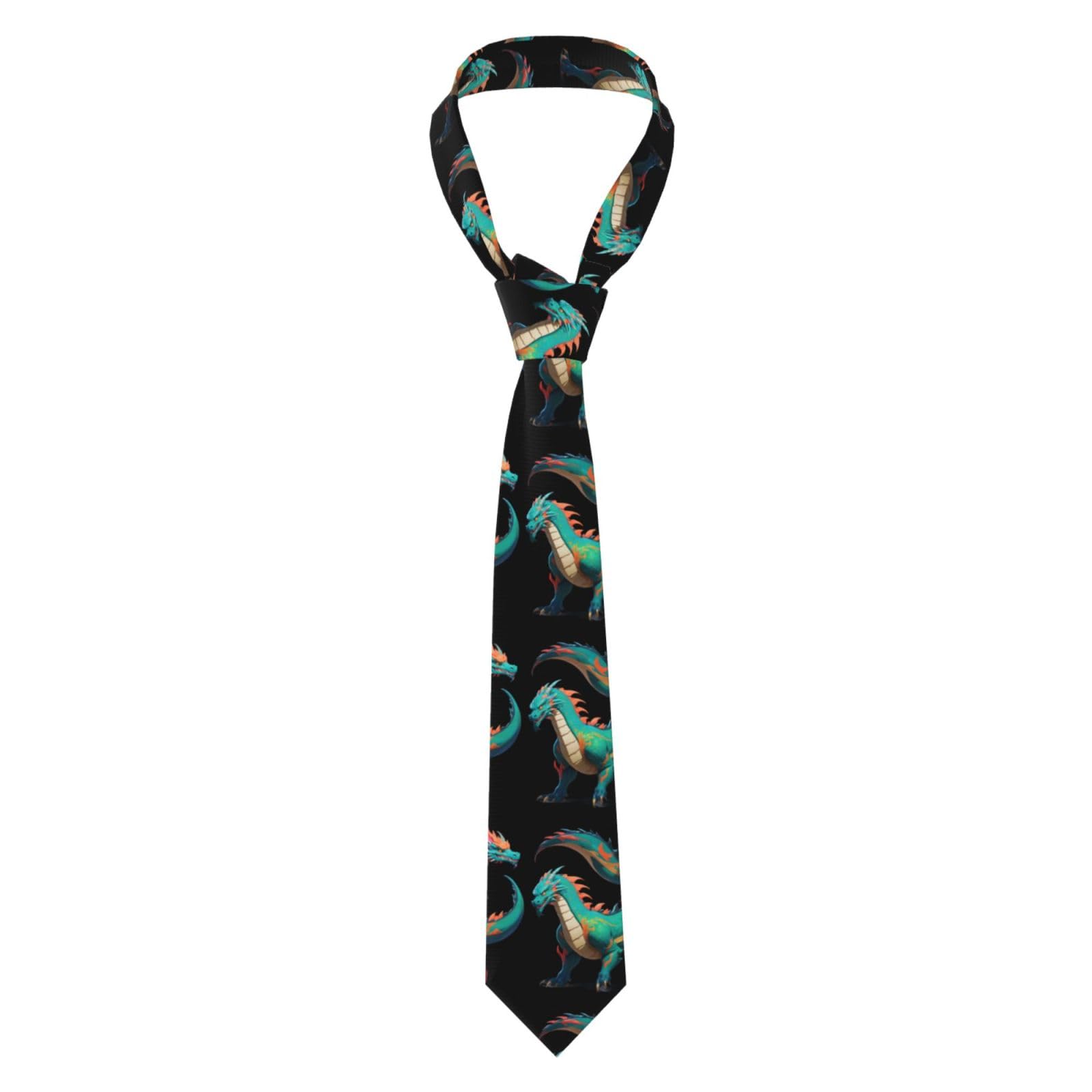BLWSLC Blue Fire Dragon Printed men's ties, stylish ties, suitable for work commutes, banquets, weddings or parties.