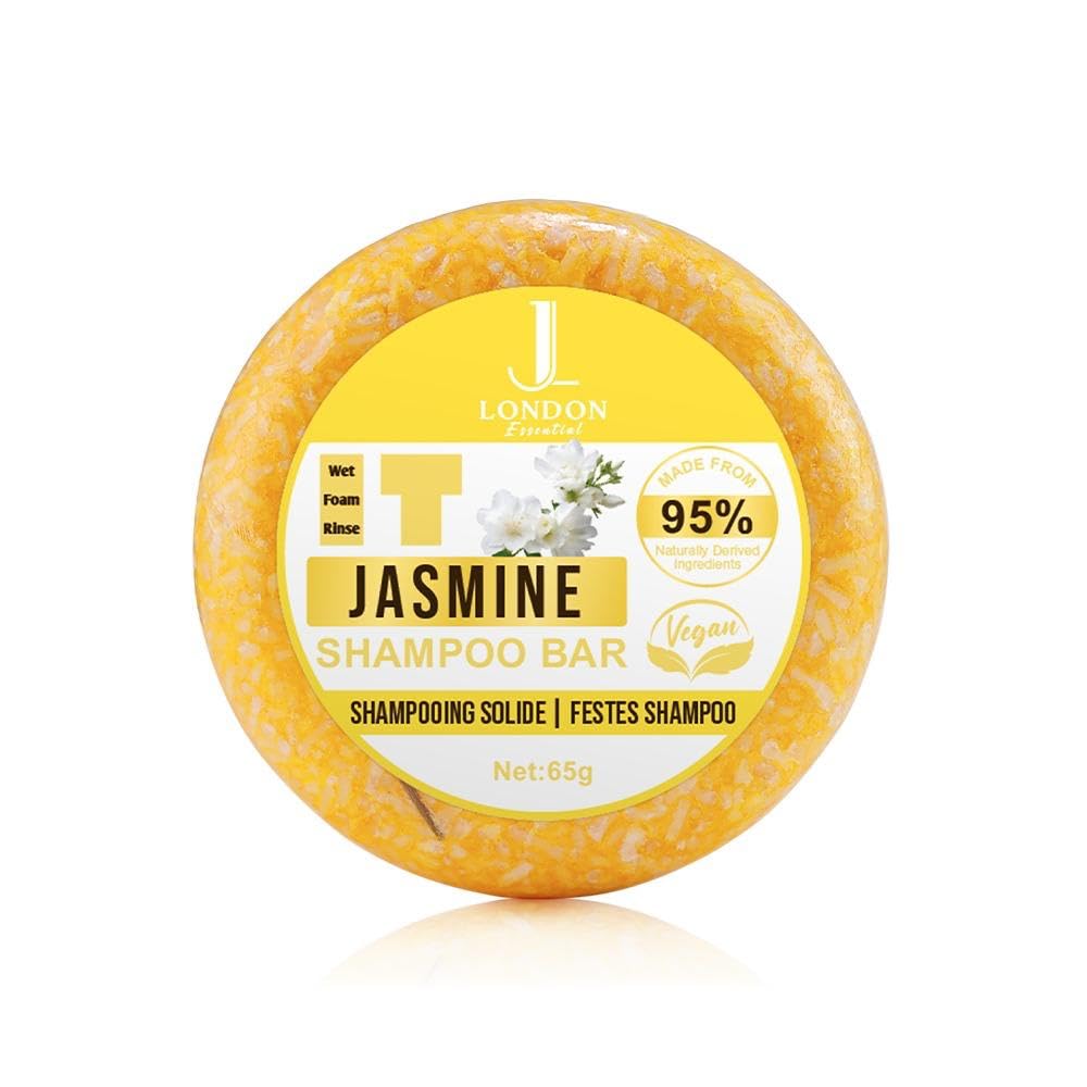 JL Essential Jasmine Shampoo Bar, Crafted with 95% Naturally Derived Ingredients for Strengthening, Moisturizing, and Scalp Care, Eco-Friendly and Cruelty-Free Hair Solution for Men and Women 65g