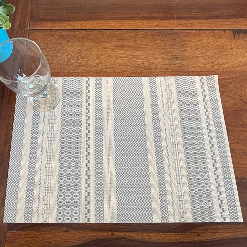 Image of Livmodern Premium Vinyl Dining Table placemats for 4 Seater | Woven PVC Table mats | Anti Skid | Designer | Wipeable & Washable Set of 4 mats - Sapphire Weave