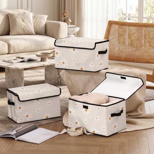 Image of Stackable Storage Bins with Lids,Closet Organizers Fabric Box for Home and Office,Blanket Clothes Organizers,Under Bed Storage Containers 3 Pack