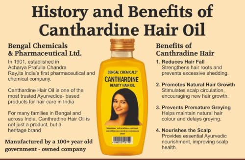 Image of Bengal Chemicals Cantharidine Beauty Hair Oil Pack of 2, 200ml Each | Promotes Hair Growth, Reduces Hair Fall, Herbal Scent, All Hair Types, Adds Golden Shine