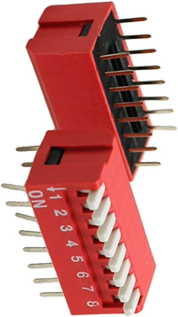 Aexit 2 Pcs DIP Switches Double Row Red 8 Positions 8P 16 Pin Piano Type SPST DIP